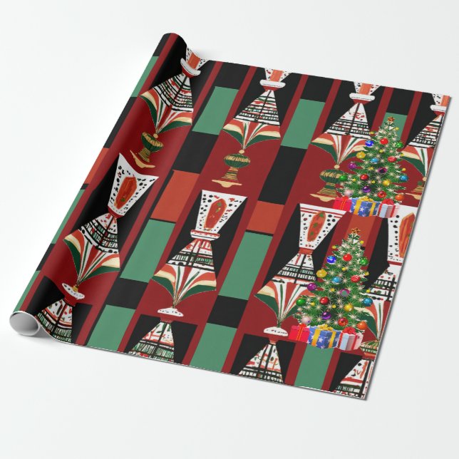 Papel De Presente Natal Afrocêntrico Sem Costura (Desenrolado)