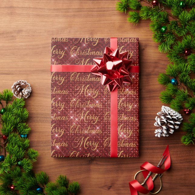 Papel De Presente Natal alegre brilho vermelho (Presente de Natal)