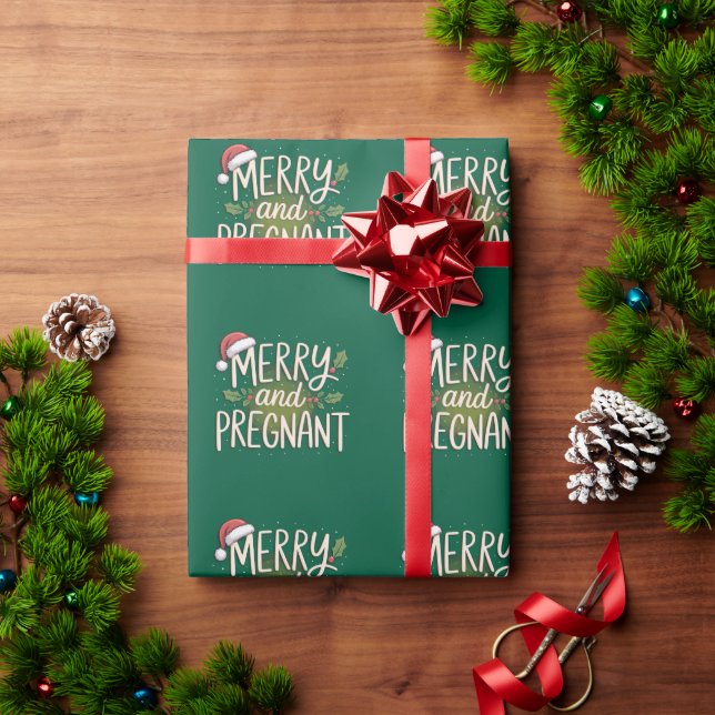 Papel De Presente Natal Alegre e Grávida Anúncio de Gravidez (Presente de Natal)