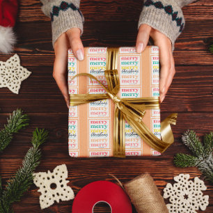 Papel De Presente Natal Alegre Estrelas Douradas Laranja Colorido El