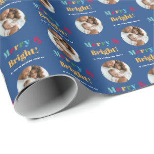 Papel De Presente Natal & Alegre Foto Personalizada da Família em az