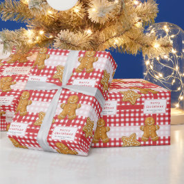Papel De Presente Natal Alegre Xadrez Vermelho Branco Rústico