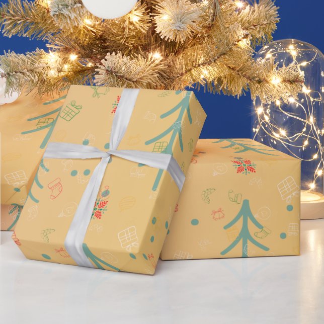 Papel De Presente Natal Amarelo Fofo (Feriados)