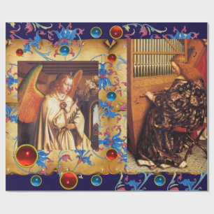 PAPEL DE PRESENTE NATAL ANGELES, GENS AZUIS VERMELHOS, PARCELA FLORA