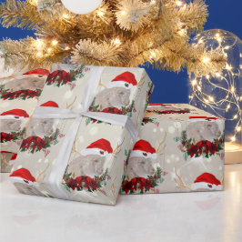 Papel De Presente Natal Angora Kid Goat Poinsettia Wreath