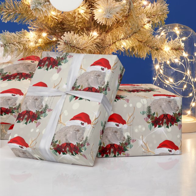 Papel De Presente Natal Angora Kid Goat Poinsettia Wreath (Feriados)