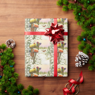 Papel De Presente Natal Antigo, Caixas de Correio na Paisagem Invern