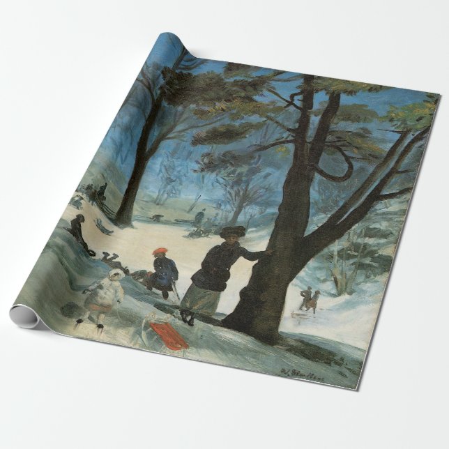 Papel De Presente Natal Antigo, Central Park no Inverno Glackens (Desenrolado)