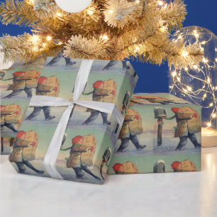 Papel De Presente Natal Antigo, Criança com Grande Pacote