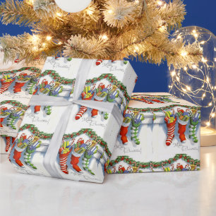 Papel De Presente Natal Antigo Fofo, Meias, Lareira