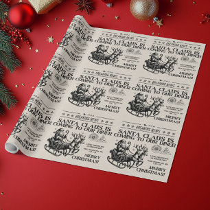 Papel De Presente Natal Antigo Jornal Família Festa Papai Noel