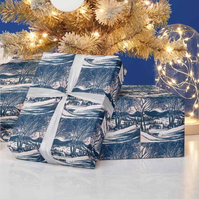 Papel De Presente Natal Antigo, Paisagem de Montanha de Neve de Inve (Feriados)