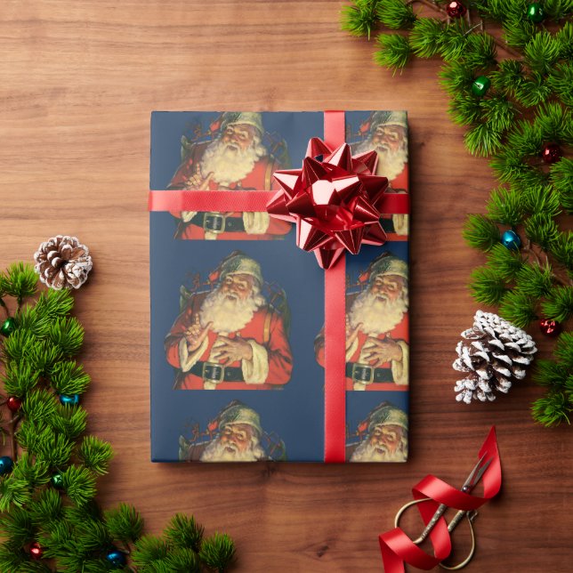 Papel De Presente Natal Antigo, Papai Noel Alegre com Brinquedos (Presente de Natal)