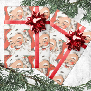 Papel De Presente Natal Antigo, Papai Noel Alegre com Sorriso