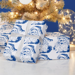 Papel De Presente Natal Antigo, Papai Noel Alegre de Azul