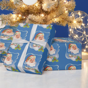Papel De Presente Natal Antigo, Papai Noel Alegre Retrô