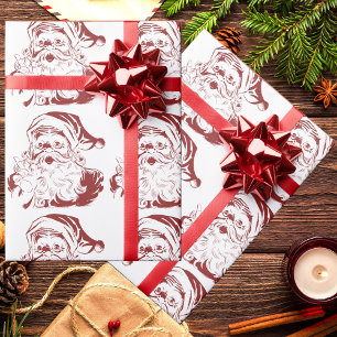 Papel De Presente Natal Antigo, Papai Noel Alegre Retro em Vermelho