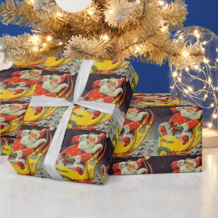 Papel De Presente Natal Antigo, Papai Noel em uma Espaçonave