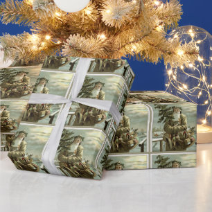 Papel De Presente Natal Antigo, Papai Noel Vitoriano com Brinquedos