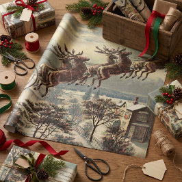 Papel De Presente Natal Antigo, Papai Noel Vitoriano em Trenó