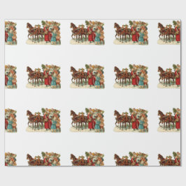 Papel De Presente Natal Antigo, Trenó de Natal Antigo Puxado a Caval