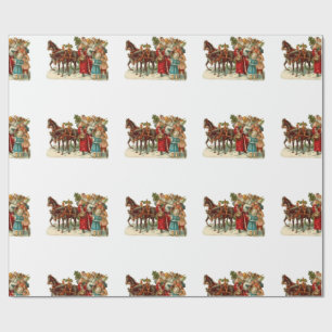 Papel De Presente Natal Antigo, Trenó de Natal Antigo Puxado a Caval