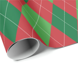 Papel De Presente Natal Argyle Extra Grande Vermelho e Verde