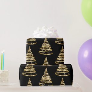 Papel De Presente Natal Árvore de Fita Preta e Dourada Elegante