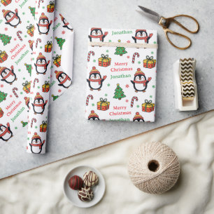 Papel De Presente Natal Árvore de Natal Pinguim Fofo Férias