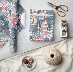 Papel De Presente Natal Árvore Moderna Férias Festivas de inverno