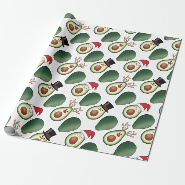 Papel De Presente Natal Avocado Frosty, Rudolph e Papais noeis (Desenrolado)