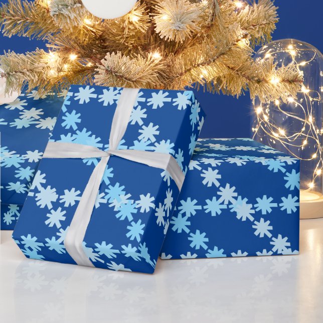 Papel De Presente Natal Azul com Flocos de Neve (Feriados)