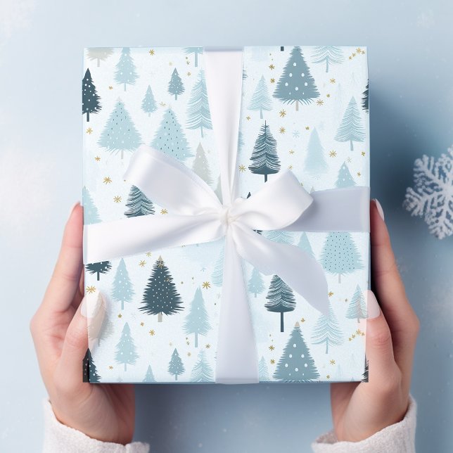 Papel De Presente Natal azul e branco da neve (Criador carregado)