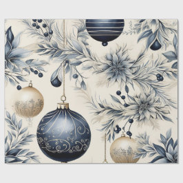 Papel De Presente Natal Azul e Dourado Elegante