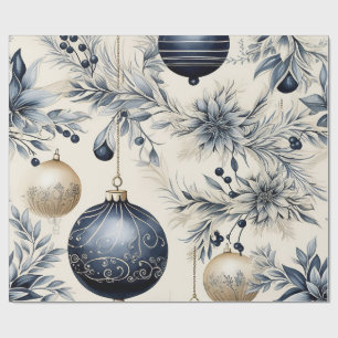Papel De Presente Natal Azul e Dourado Elegante