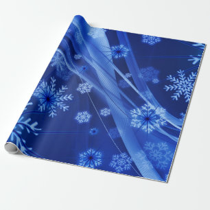 Papel De Presente Natal Azul Flocos de Neve de inverno