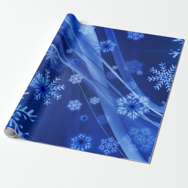 Papel De Presente Natal Azul Flocos de Neve de inverno (Desenrolado)