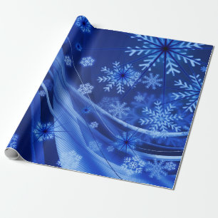 Papel De Presente Natal Azul Flocos de Neve de inverno