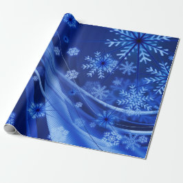 Papel De Presente Natal Azul Flocos de Neve de inverno