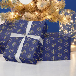 Papel De Presente Natal azul marinho dourado flocos de neve elegante