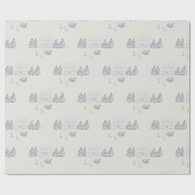 Papel De Presente Natal Azul Nostálgico (Aberto)
