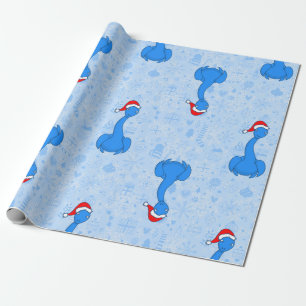 Papel De Presente natal azul papai noel Monstro do lago Ness