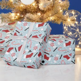 Papel De Presente Natal Azul Retro de Hortelã-Pimenta