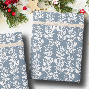 Papel De Presente Natal Azul Retro Vintage Azevinho Frutas