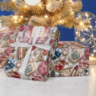 Papel De Presente Natal Azul Rubor Parisiense