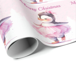 Papel De Presente Natal Ballerina Penguin Rosa