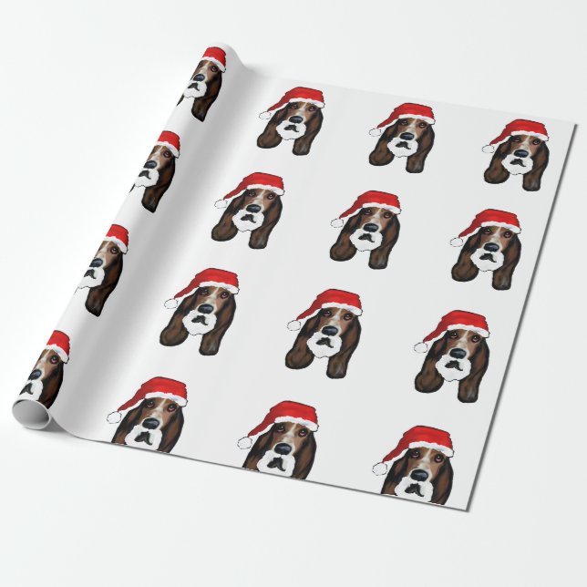PAPEL DE PRESENTE NATAL BASSET HOUND (Desenrolado)