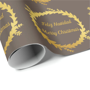 Papel De Presente Natal Bilíngue Ouro Feliz Navidad