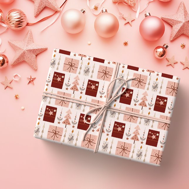 Papel De Presente Natal Boho Rosa (Criador carregado)