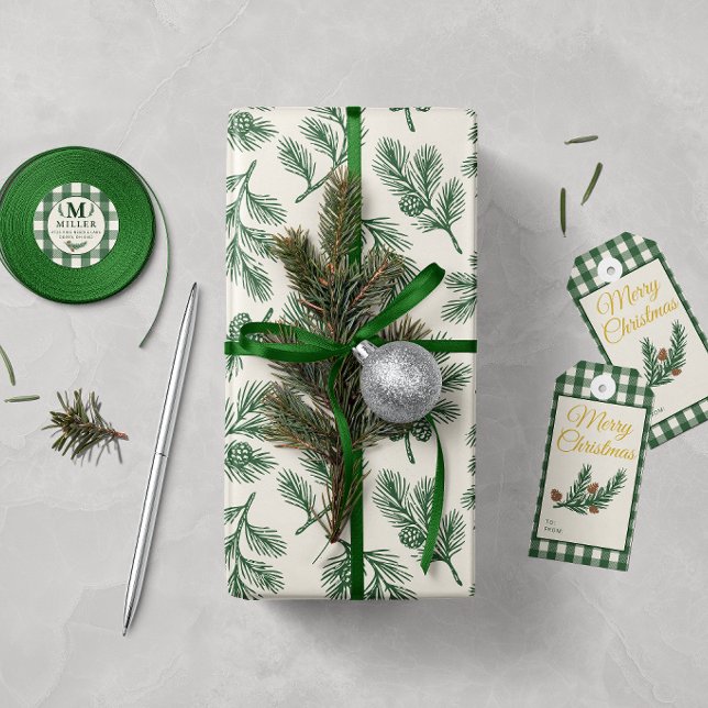 Papel De Presente Natal Botânico de Pinha de Pinheiro (Criador carregado)
